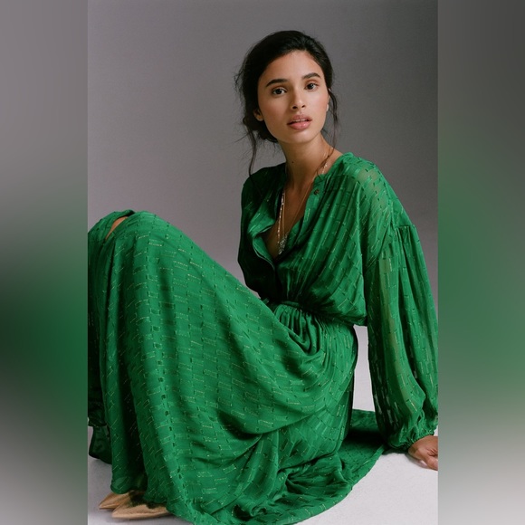 ANTHROPOLOGIE Allene Shimmer - Green Dress - Large - Picture 2 of 9